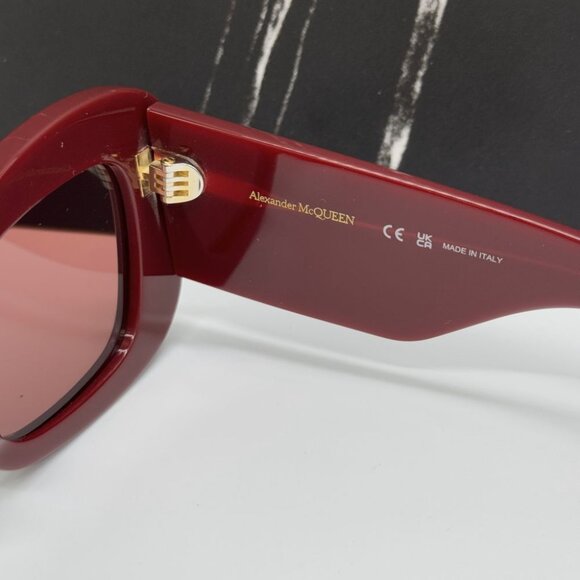 NEW AM0434S 006 ALEXANDER MCQUEEN BURGUNDY CAT EYE WOMEN SUNGLASSES - Picture 9 of 11